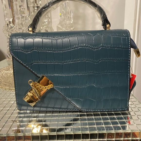 NWT Teal blue purse with gold hardware shoulder/crossbody strap-CityOne - Picture 2 of 16